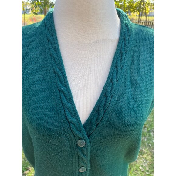 Cardigan Vest Size XL Green Cable Knit Sleeveless 100% Acrylic  K & M Collectio - Picture 2 of 7